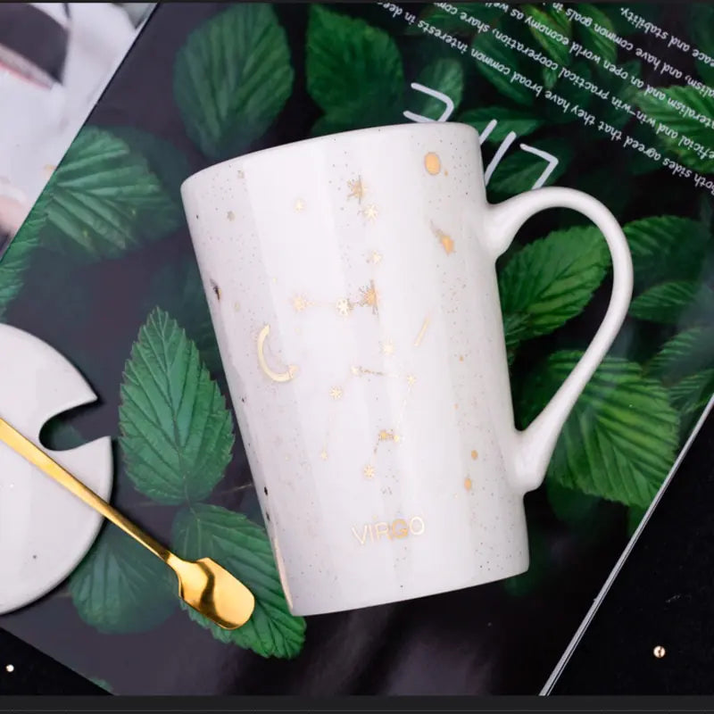 12 Constellations Ceramic Mug with Spoon – Zodiac-Inspired Cosmic Charm