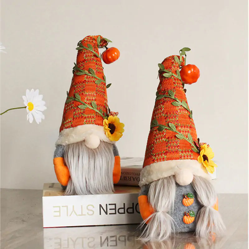 Dwarf Doll Ornaments – Gnome Pumpkin Sunflower Swedish Nisse Tomte Elf Plush for Autumn & Thanksgiving Decor