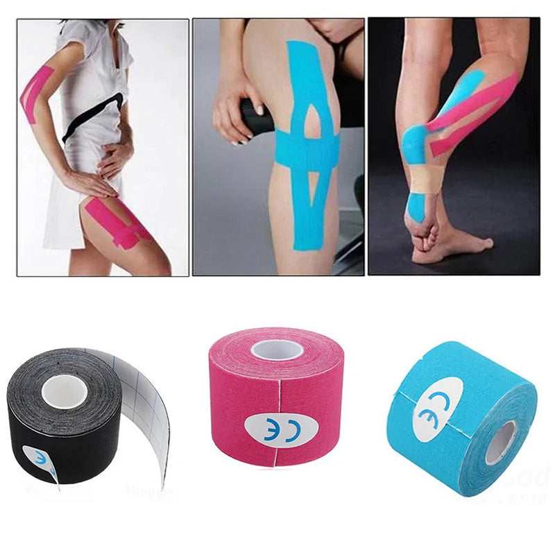Muscle Support Kinesiology Tape placed on legs