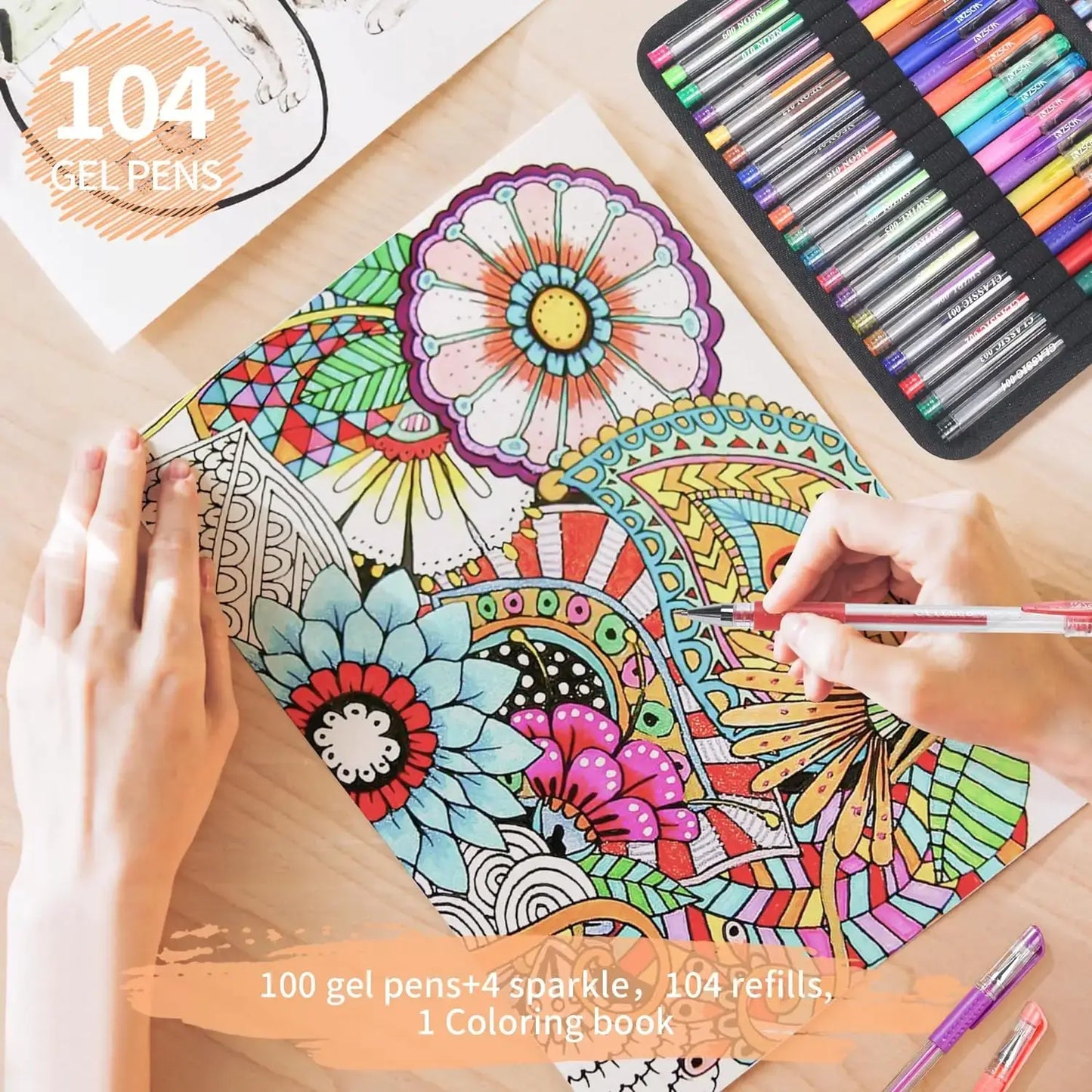 Glitter Gel Pens Set – 104 Vibrant Colors with Refills