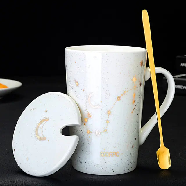 12 Constellations Ceramic Mug with Spoon – Zodiac-Inspired Cosmic Charm