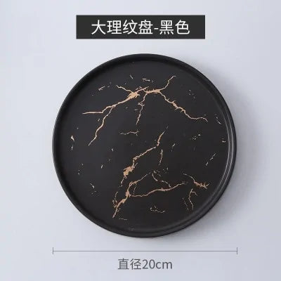 European Ceramic Party Tableware Set – Elegant Black & White Plates with Golden Accents