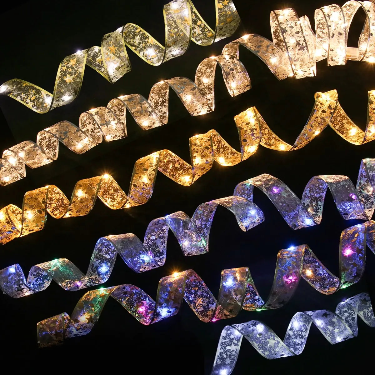 Ribbon Bows with Lights – Gold & Silver Christmas Home Decor
