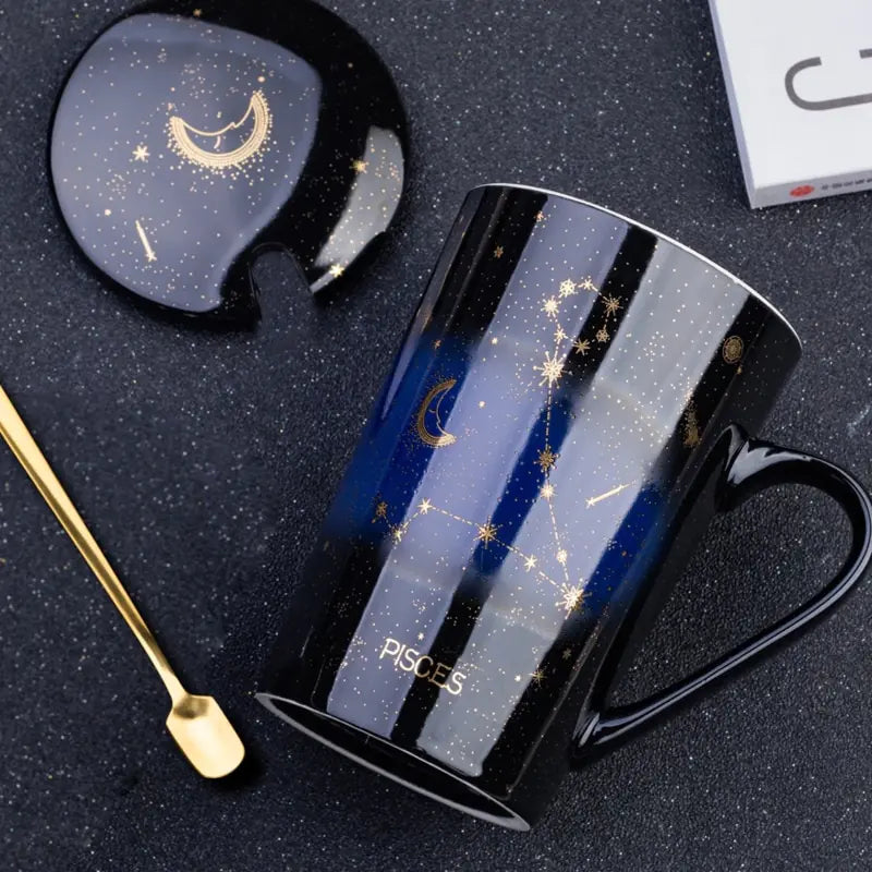 12 Constellations Ceramic Mug with Spoon – Zodiac-Inspired Cosmic Charm