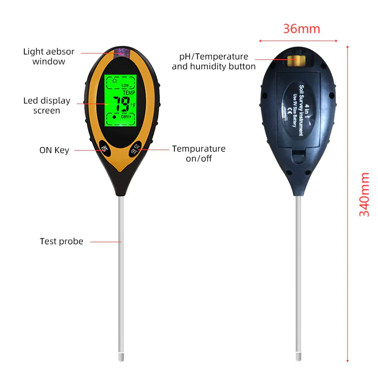 4-in-1 LCD Digital Soil Tester – pH, Moisture, Temperature & Sunlight