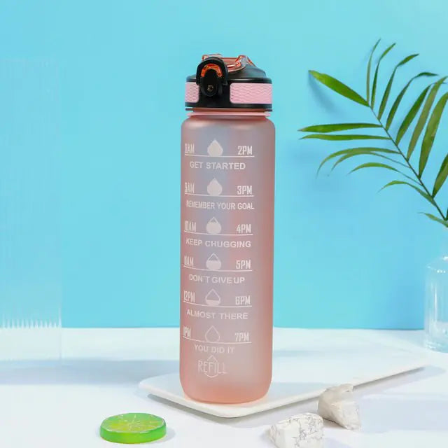 Portable Reusable Plastic Water Bottle with Time Stamps – Eco-Friendly & Convenient