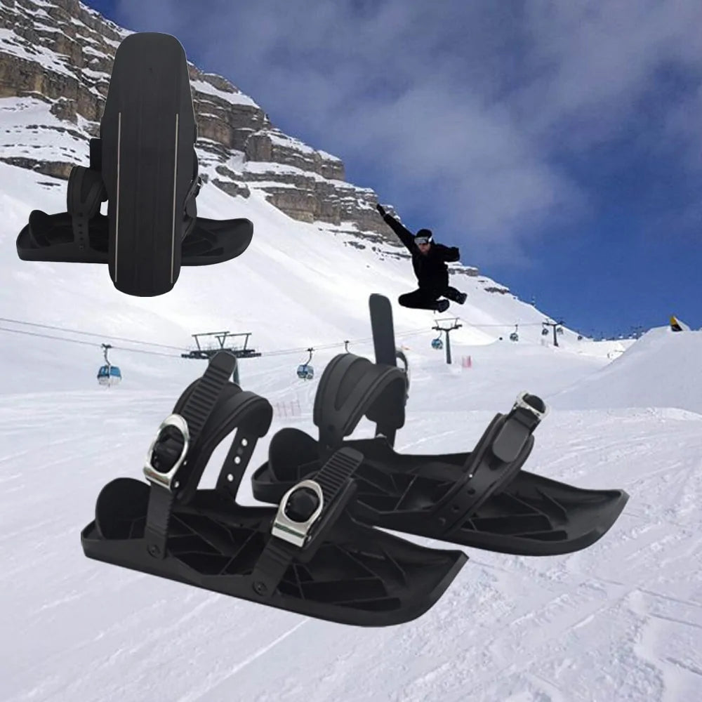 Black Mini Ski Skates Snow Shoes – Portable Adjustable Bindings