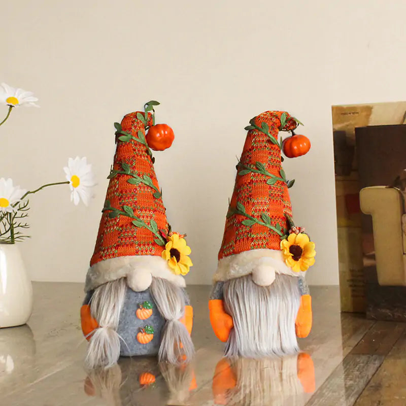 Dwarf Doll Ornaments – Gnome Pumpkin Sunflower Swedish Nisse Tomte Elf Plush for Autumn & Thanksgiving Decor