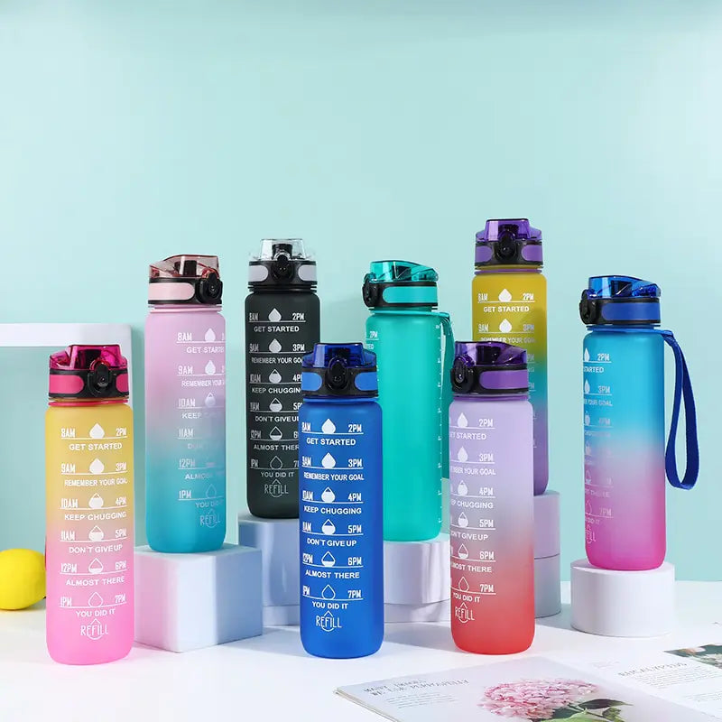 Portable Reusable Plastic Water Bottle with Time Stamps – Eco-Friendly & Convenient