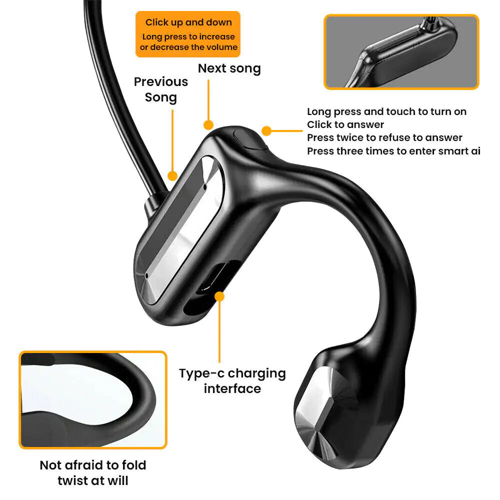 Wireless Bluetooth Headset - Bone Conduction Technology for Safe Listening