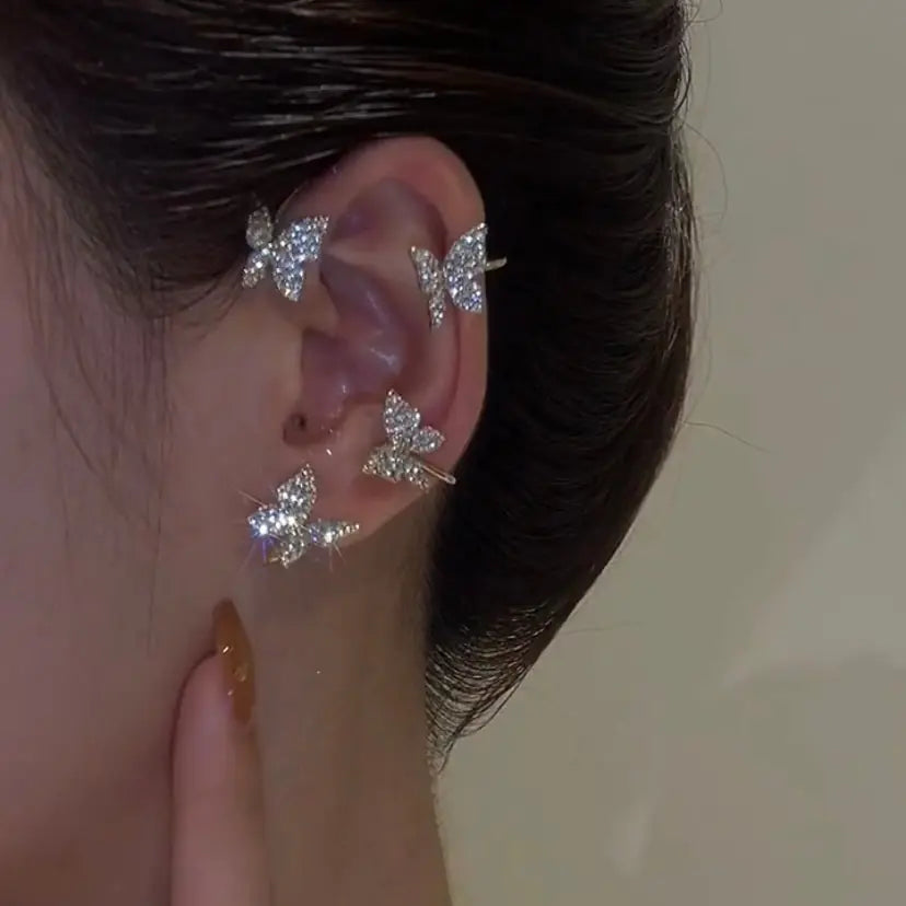 woman wearing Butterfly Clip Earrings