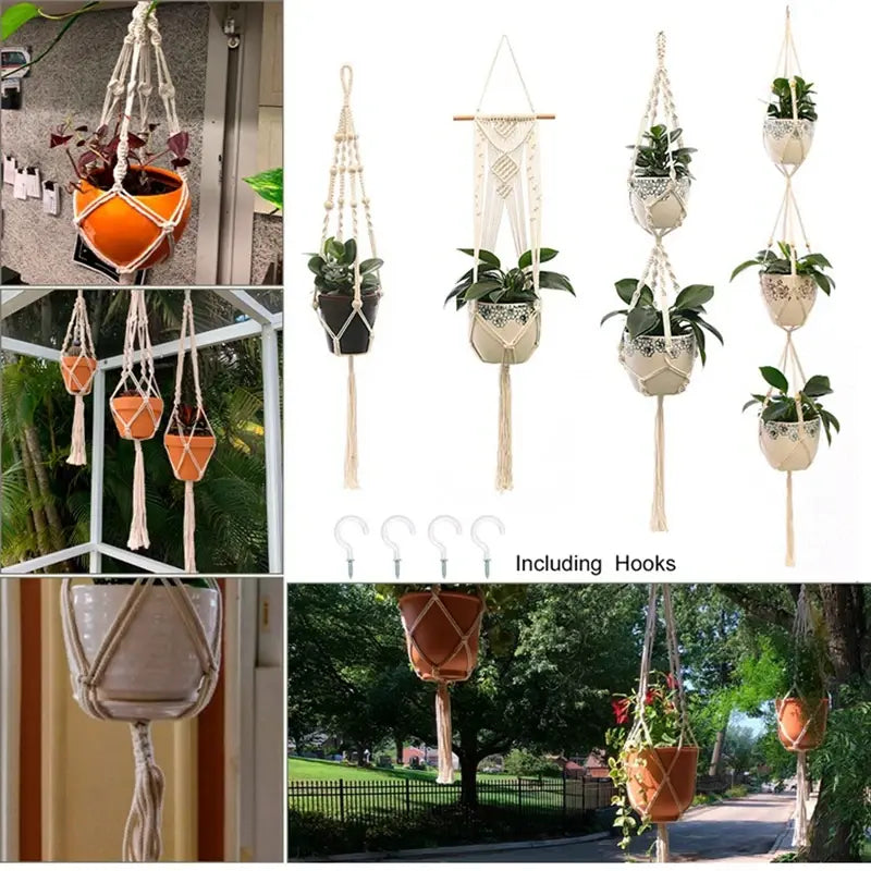 Planta colgante hecha a mano en macramé