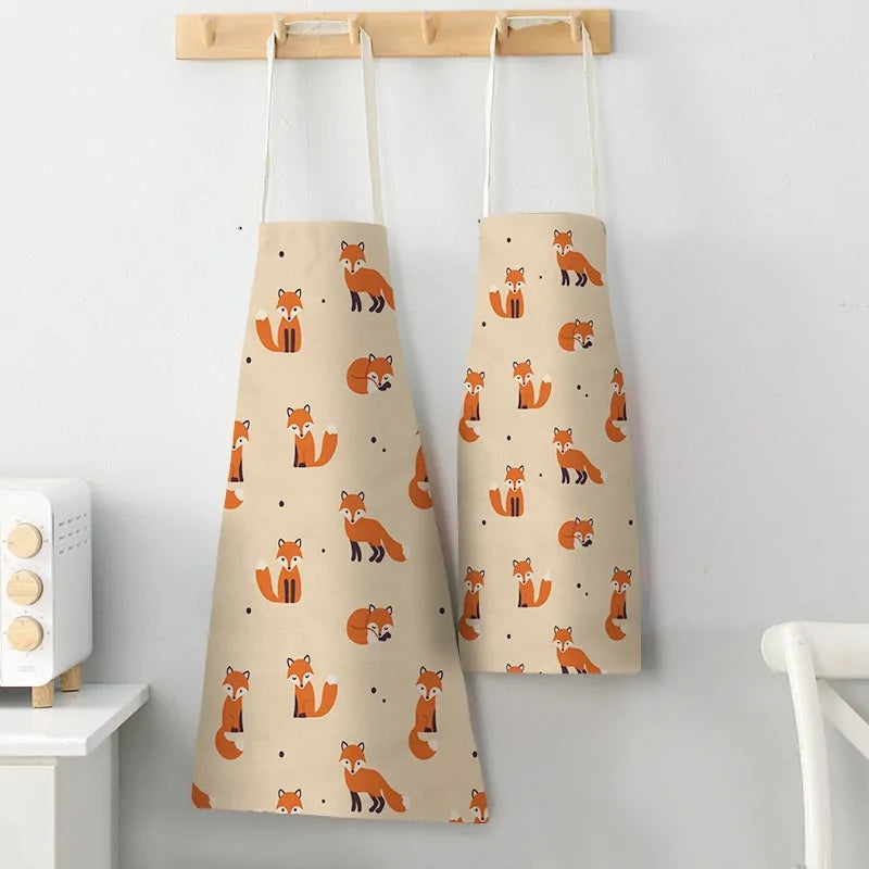 Leaves & Fox Pattern Cooking Apron - Stylish, Comfortable, and Practical