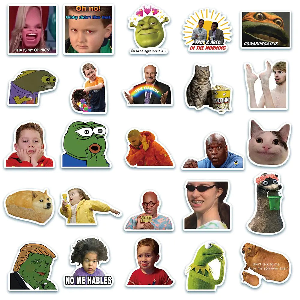 50 Funny Meme Stickers – High-Quality Vinyl for Laptops, Phones & More