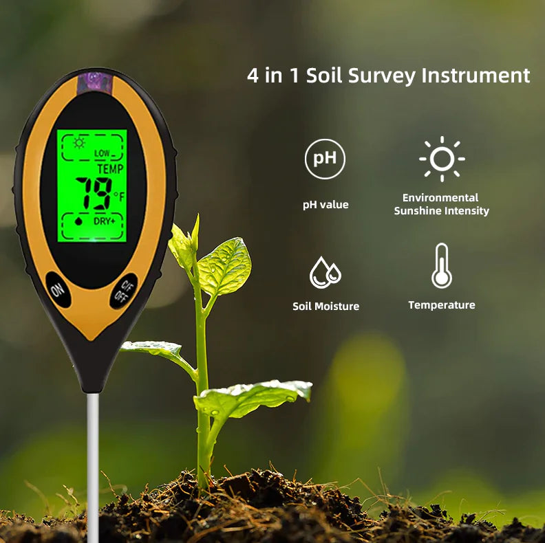 4-in-1 LCD Digital Soil Tester – pH, Moisture, Temperature & Sunlight