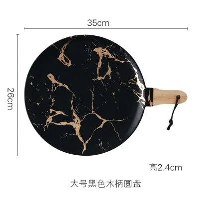European Ceramic Party Tableware Set – Elegant Black & White Plates with Golden Accents
