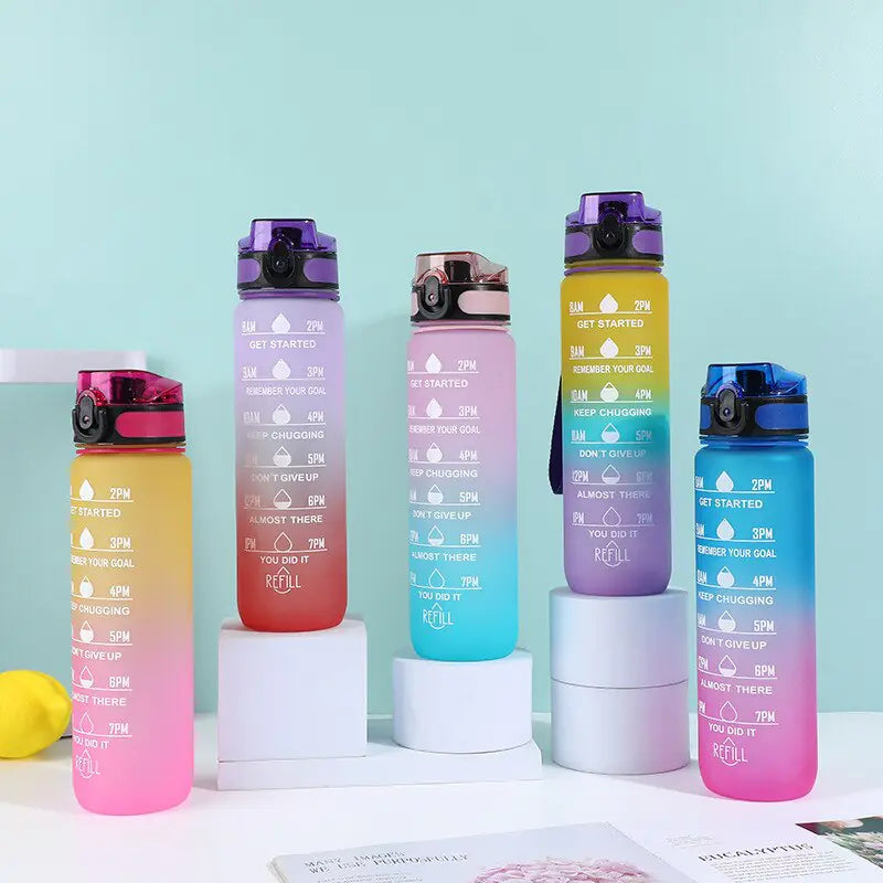 Portable Reusable Plastic Water Bottle with Time Stamps – Eco-Friendly & Convenient