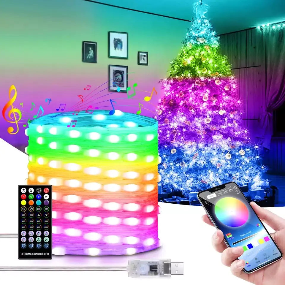 Smart LED String Christmas Decoration Lights - Waterproof Holiday Lights with Remote Control