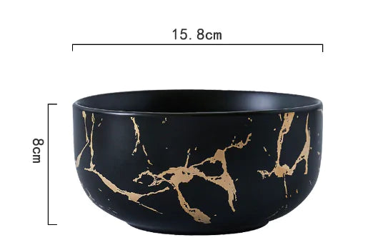 European Ceramic Party Tableware Set – Elegant Black & White Plates with Golden Accents