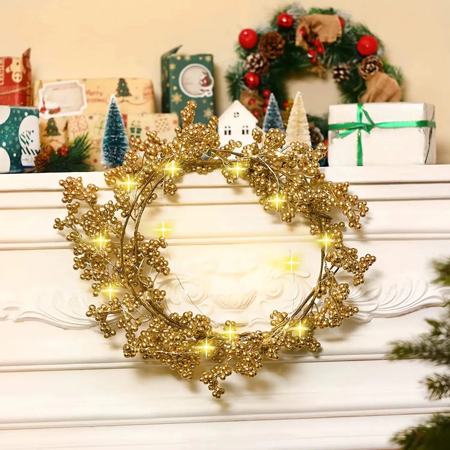 Berry Christmas Garland with Fairy String Lights – Festive Holiday Decor