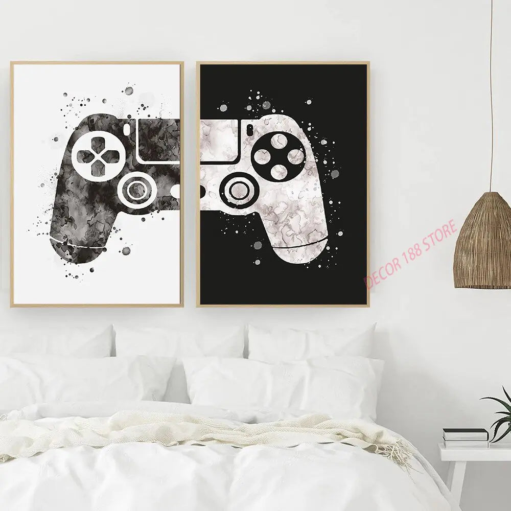 Black and White Video Game Prints - Stylish Posters for Teen Boy Bedrooms