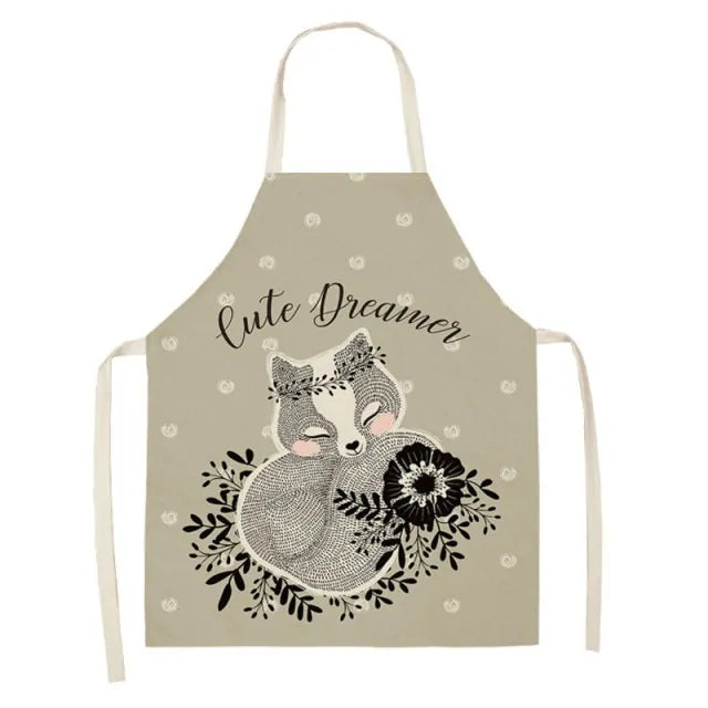 Leaves & Fox Pattern Cooking Apron - Stylish, Comfortable, and Practical