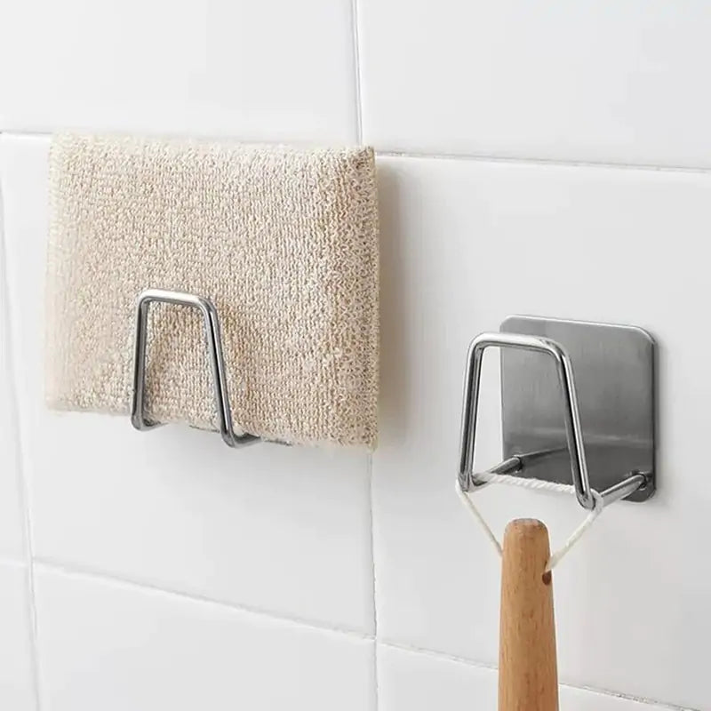 Stainless Steel Sponge Holder holding 1 beige sponge