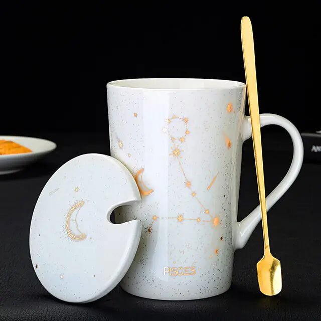 12 Constellations Ceramic Mug with Spoon – Zodiac-Inspired Cosmic Charm