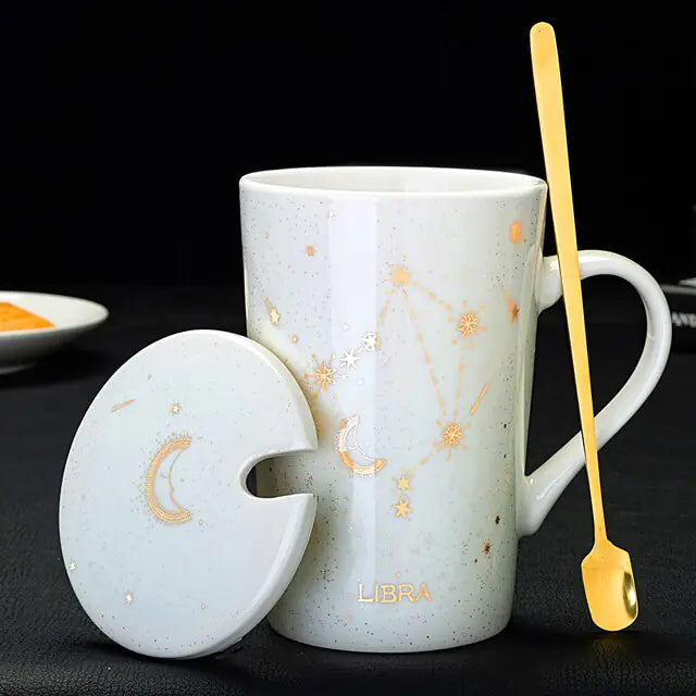 12 Constellations Ceramic Mug with Spoon – Zodiac-Inspired Cosmic Charm