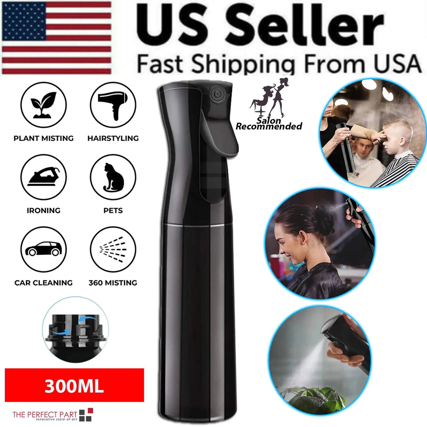 Continuous Mist Hair Spray Bottle Barber Water Sprayer Salon Plant Mister Tools for Styling and Misting