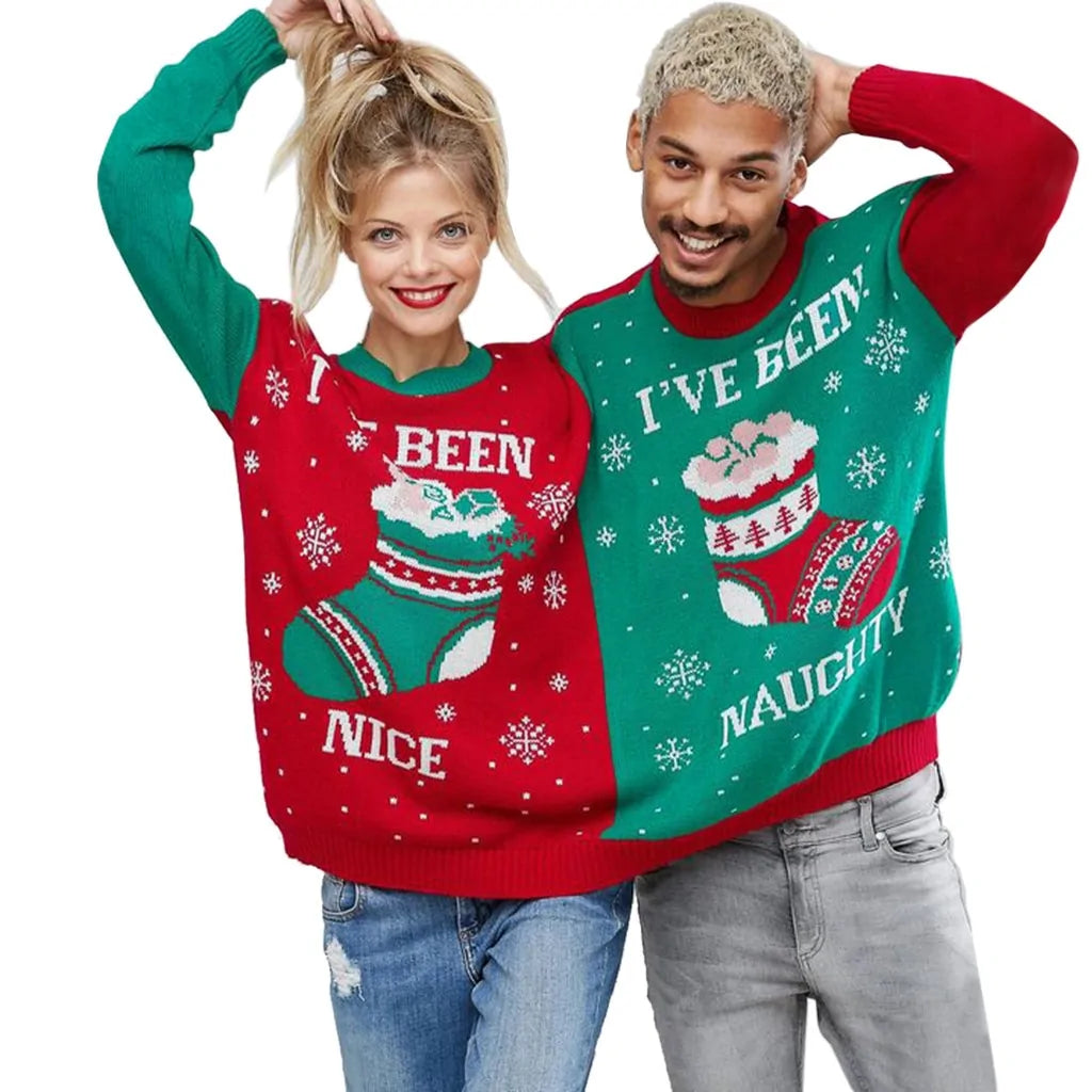 Christmas Couple's Novelty Blouse - Matching Xmas Letter Print for Couples