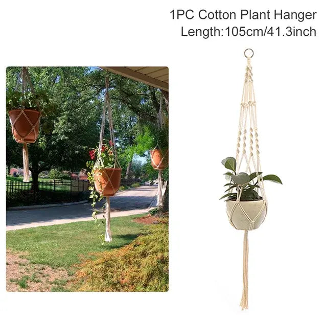 Planta colgante hecha a mano en macramé