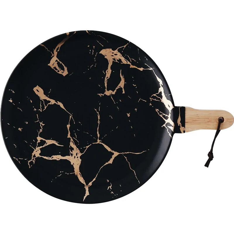 European Ceramic Party Tableware Set – Elegant Black & White Plates with Golden Accents