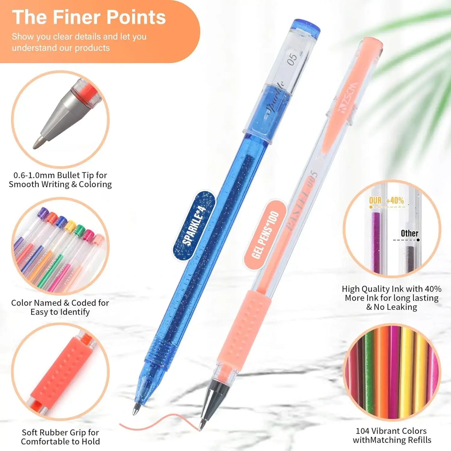 Glitter Gel Pens Set – 104 Vibrant Colors with Refills