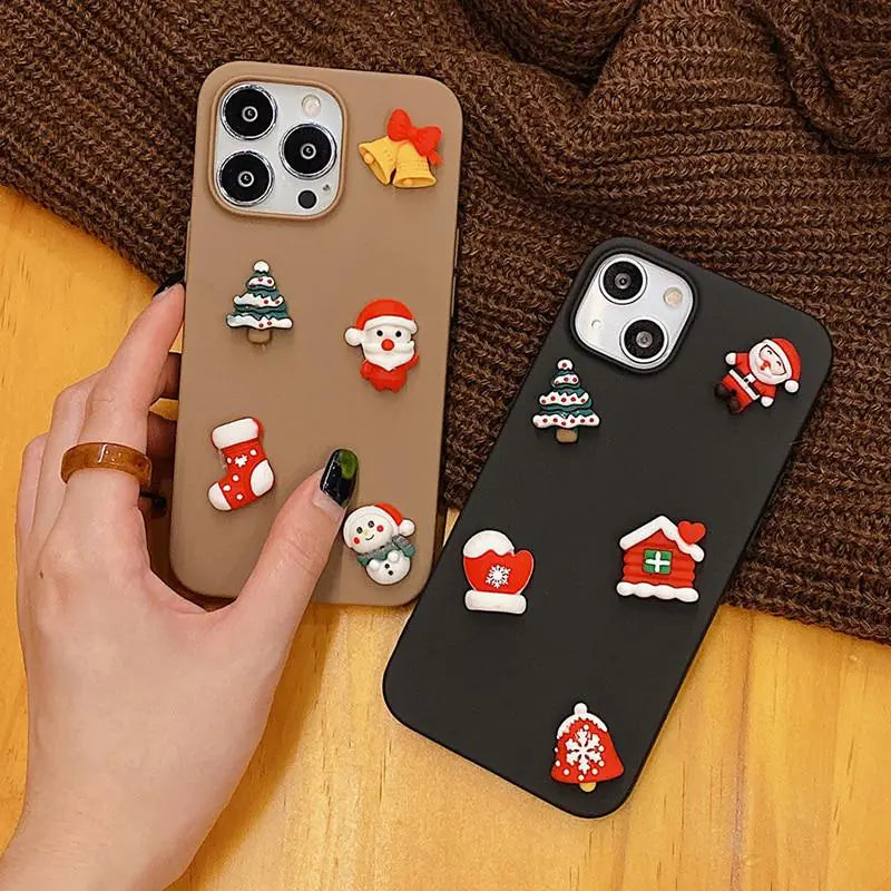3D Christmas Case - Festive Holiday Phone Case with Santa, Mittens, Jingle Bells, and Snowy Trees