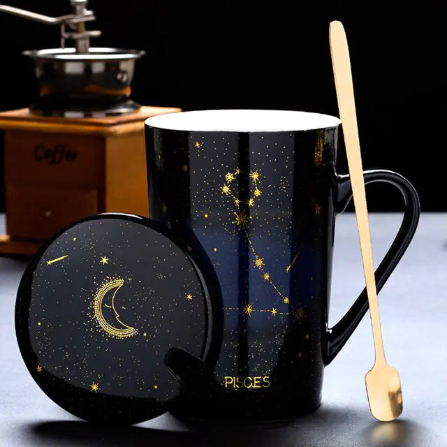 12 Constellations Ceramic Mug with Spoon – Zodiac-Inspired Cosmic Charm