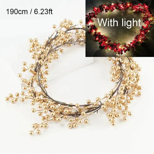 Berry Christmas Garland with Fairy String Lights – Festive Holiday Decor