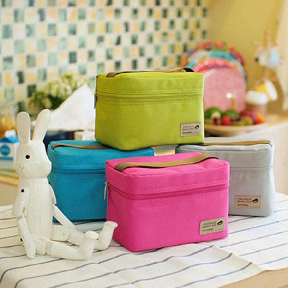 Insulated Lunch Box 4 color options: gray, pink, blue, green