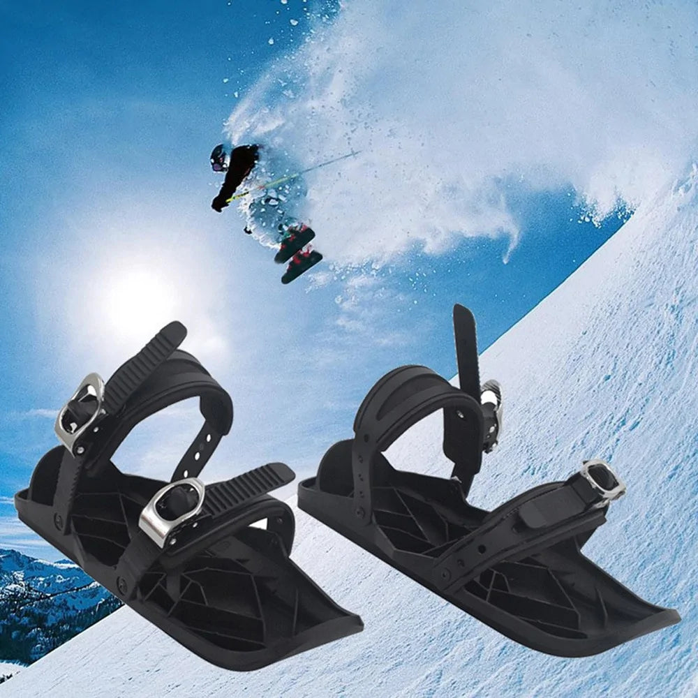 Black Mini Ski Skates Snow Shoes – Portable Adjustable Bindings