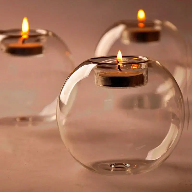 Transparent Glass Round Tea Candle Holder - Fish Bowl Design