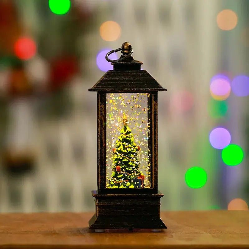Holiday Lantern - Christmas Snow Globe Vintage Lantern with Music