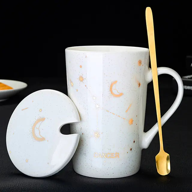 12 Constellations Ceramic Mug with Spoon – Zodiac-Inspired Cosmic Charm