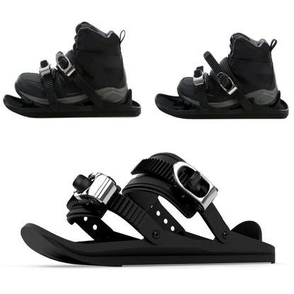 Black Mini Ski Skates Snow Shoes: Portable Adjustable Bindings