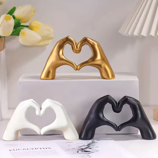 Creative Resin Heart Hand Statue - Modern Abstract Love Figurine for Home Decor