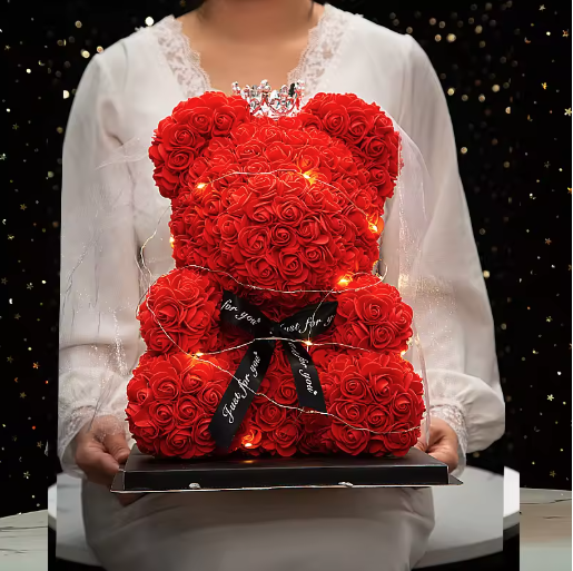 DIY PE Teddy Rose Bear - Artificial Flower Bear for Valentine's Day Gifts