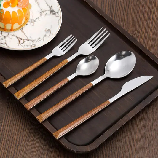Wood Handle Cutlery Set, silver