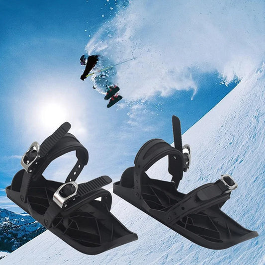 Black Mini Ski Skates Snow Shoes: Portable Adjustable Bindings